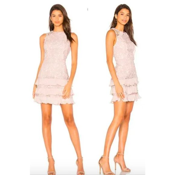 PARKER ZAHARA DUSTY PINK SLEEVELESSLACE RUFFLE MINI DRESS - Picture 1 of 7